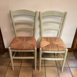 Pair of green straw sitting chairs