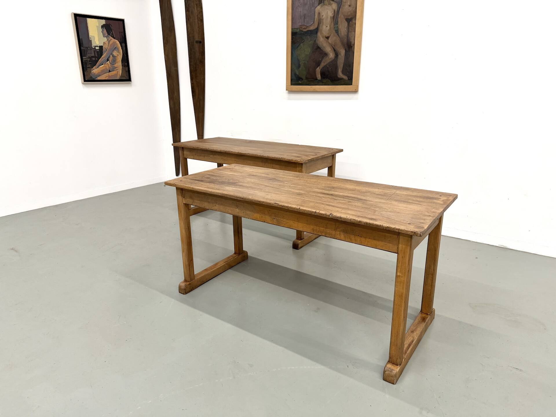 Pair of Vintage Community Tables in Solid Beech