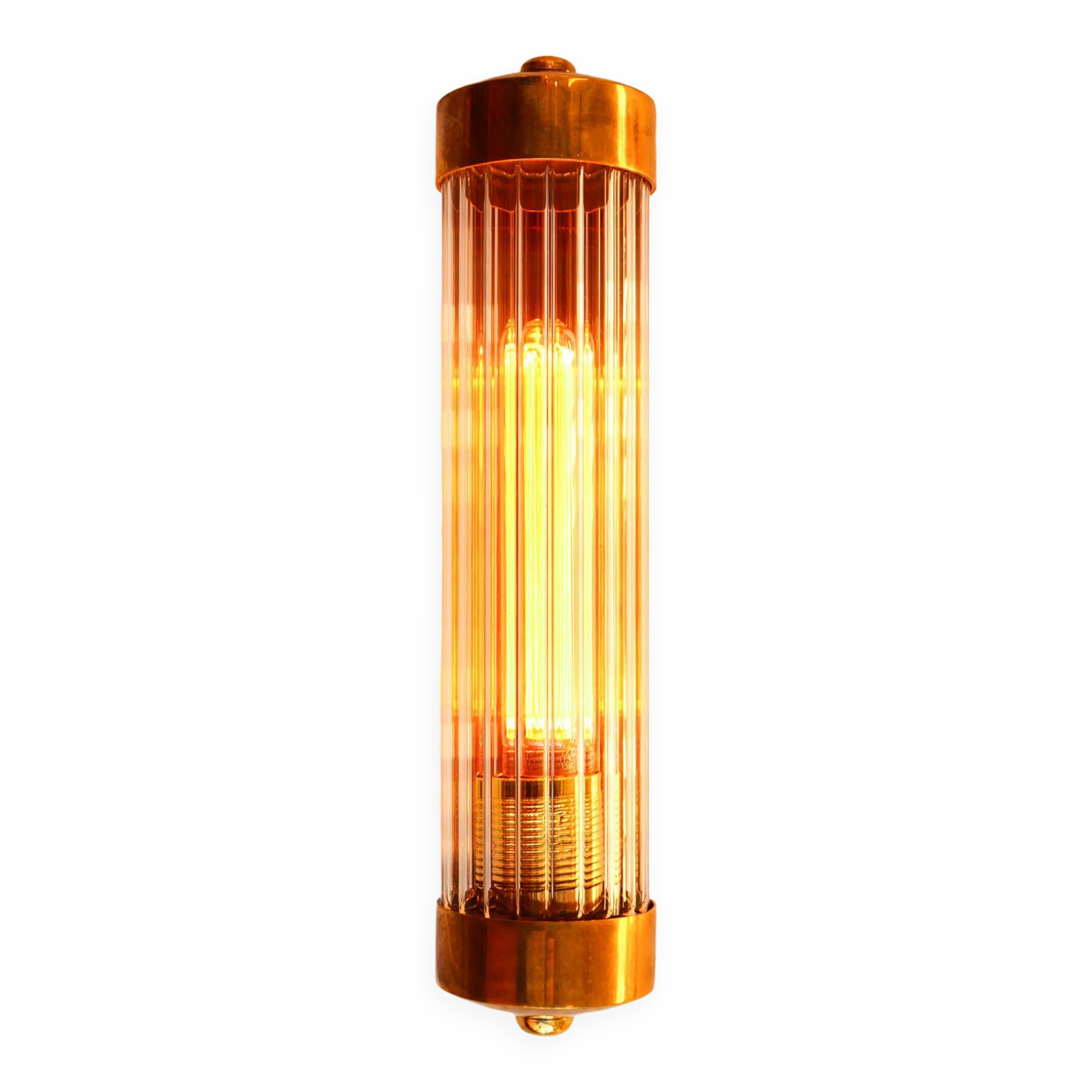 Cylindrical wall light with streaked glass and brass
