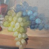 Small painting signed still life "Grapes and wine"