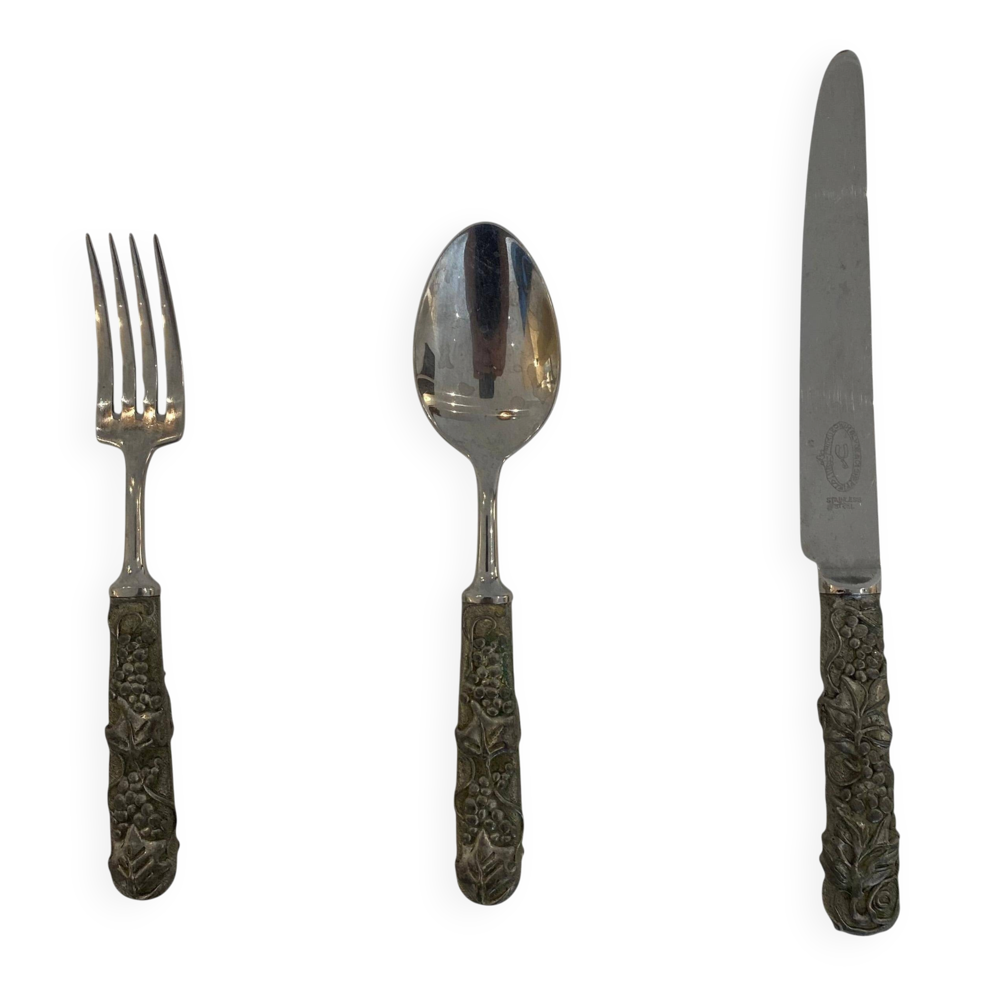 Stainless Steel Set of Knife Fork and Spoon Edwin Blyde & Co, 1950s