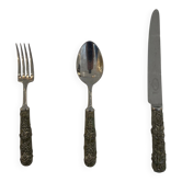 Ensemble de couteau, fourchette et cuillère en acier inoxydable Edwin Blyde & Co, années 1950.