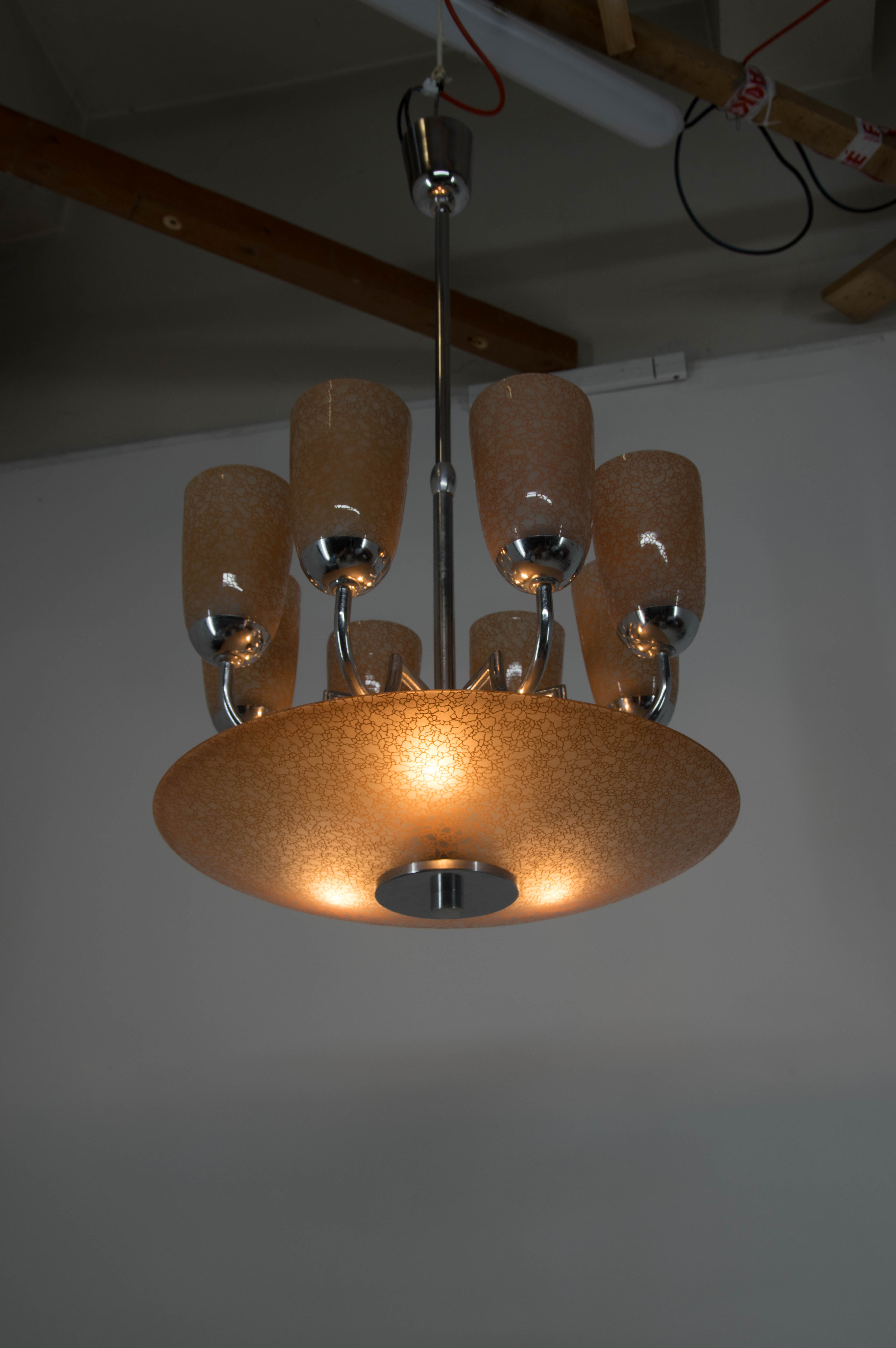 Art deco chrome plated chandelier