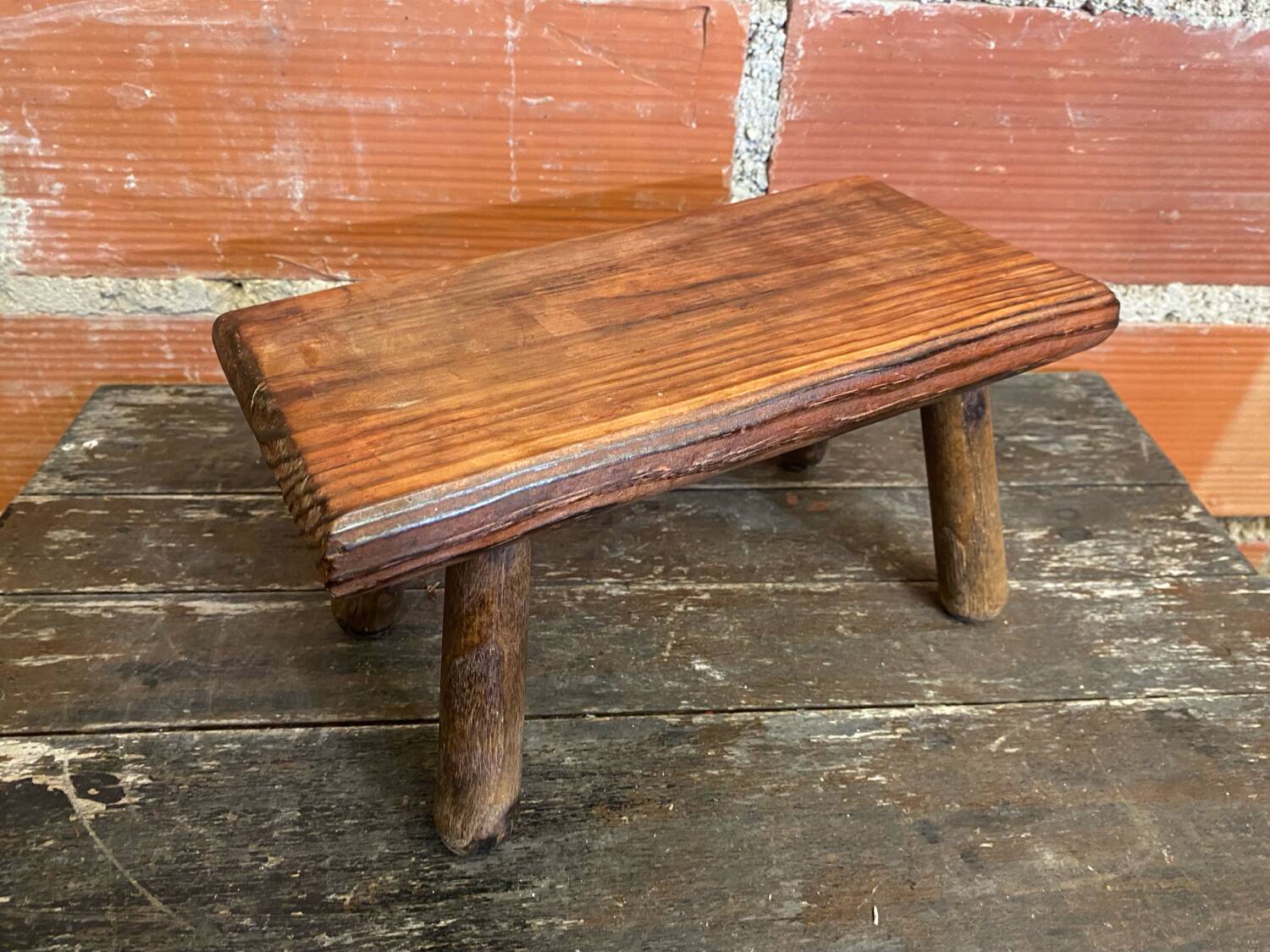 Brutalist Footstool Vintage Chalet Old Solid Wood #D62