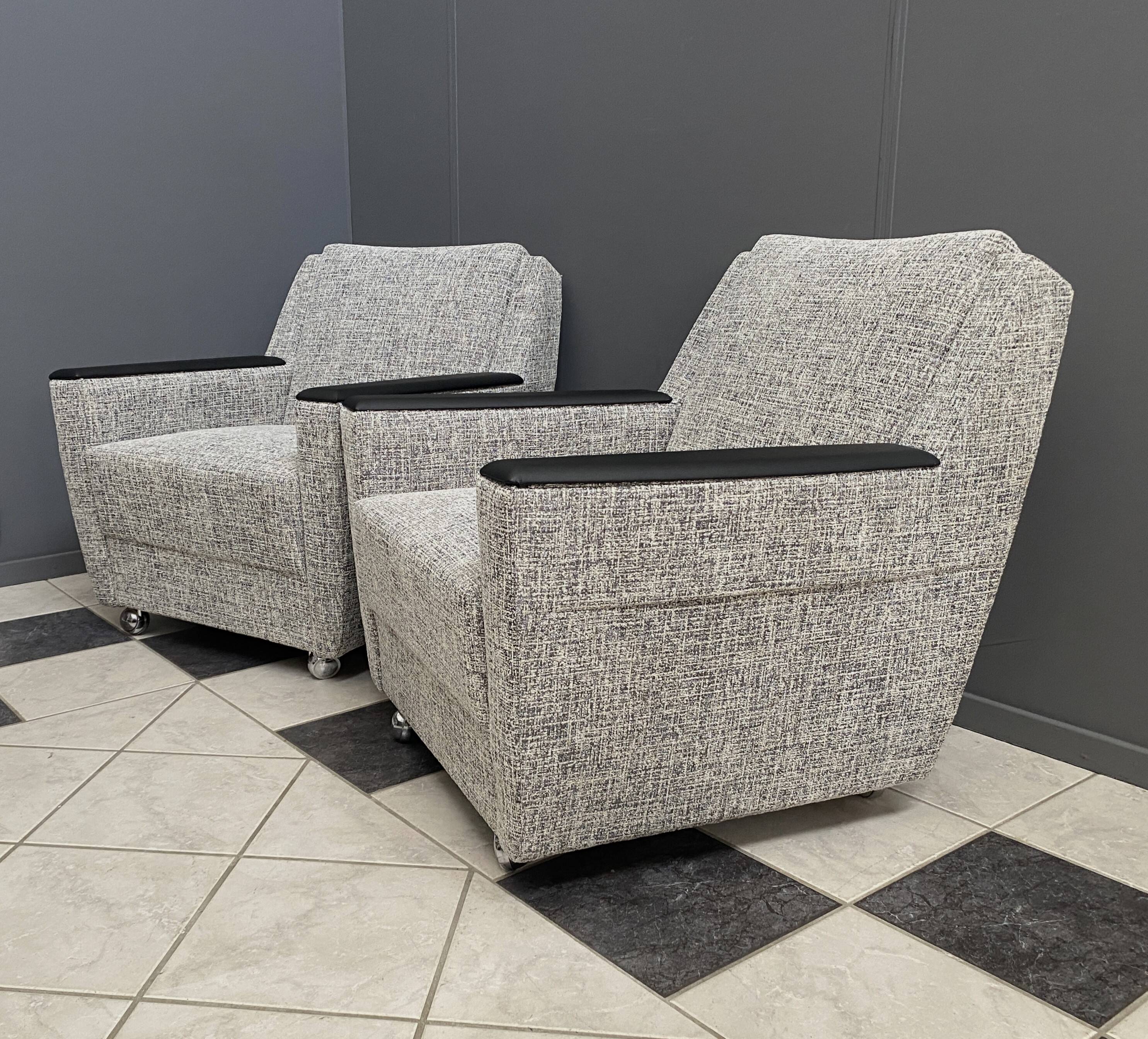 set of 2 grey relax chairs on castors 1970s