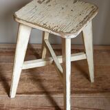 Old workshop stool in patinated solid wood
