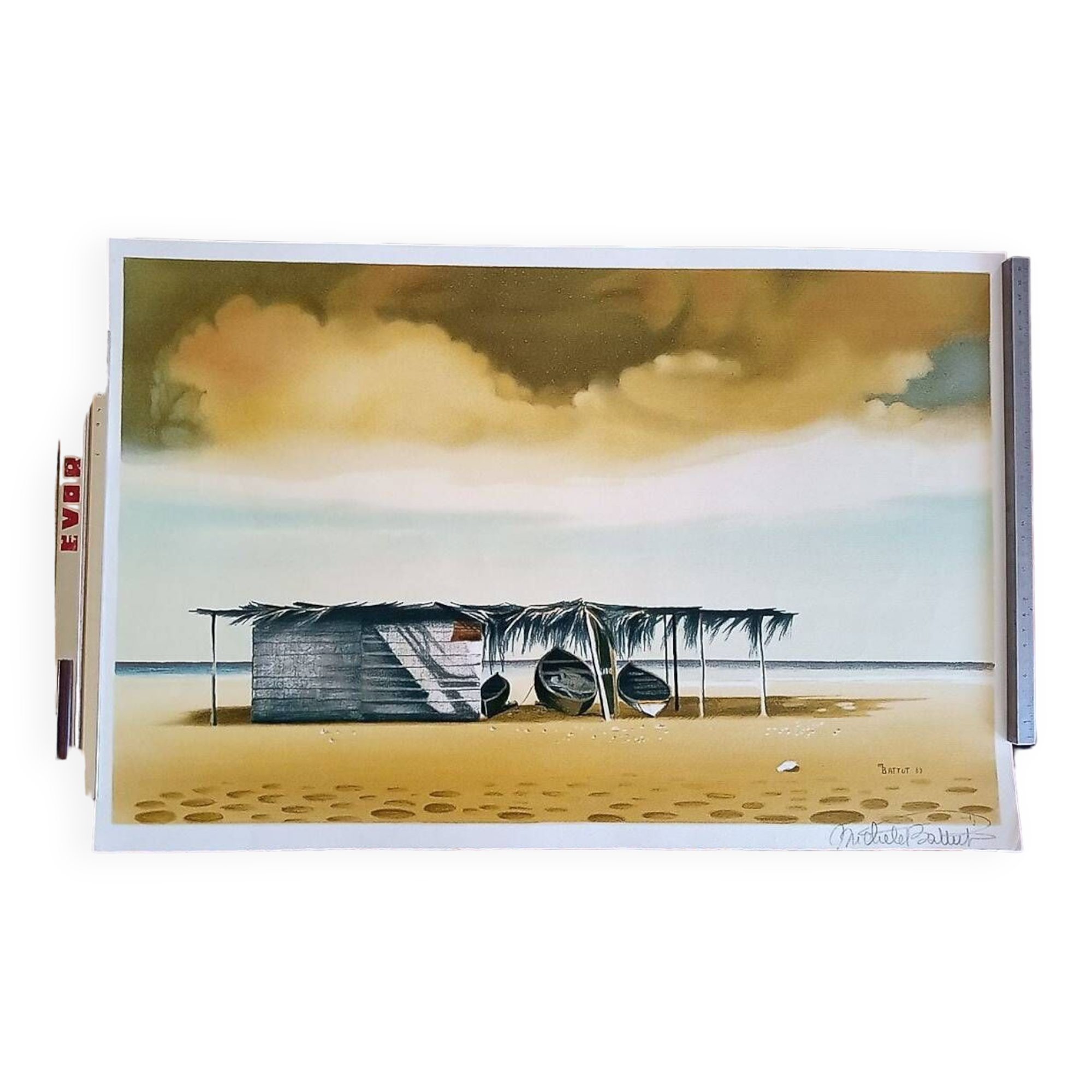Michèle Battut (1946) - Art print - signed - 37 x 58 cm - boat on the beach