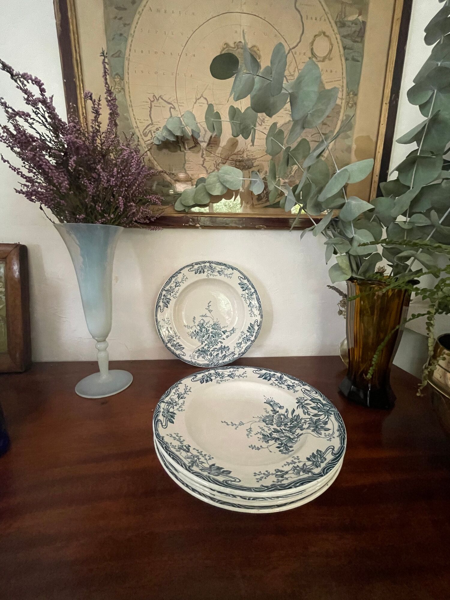 Set of 5 hollow plates Longwy art nouveau