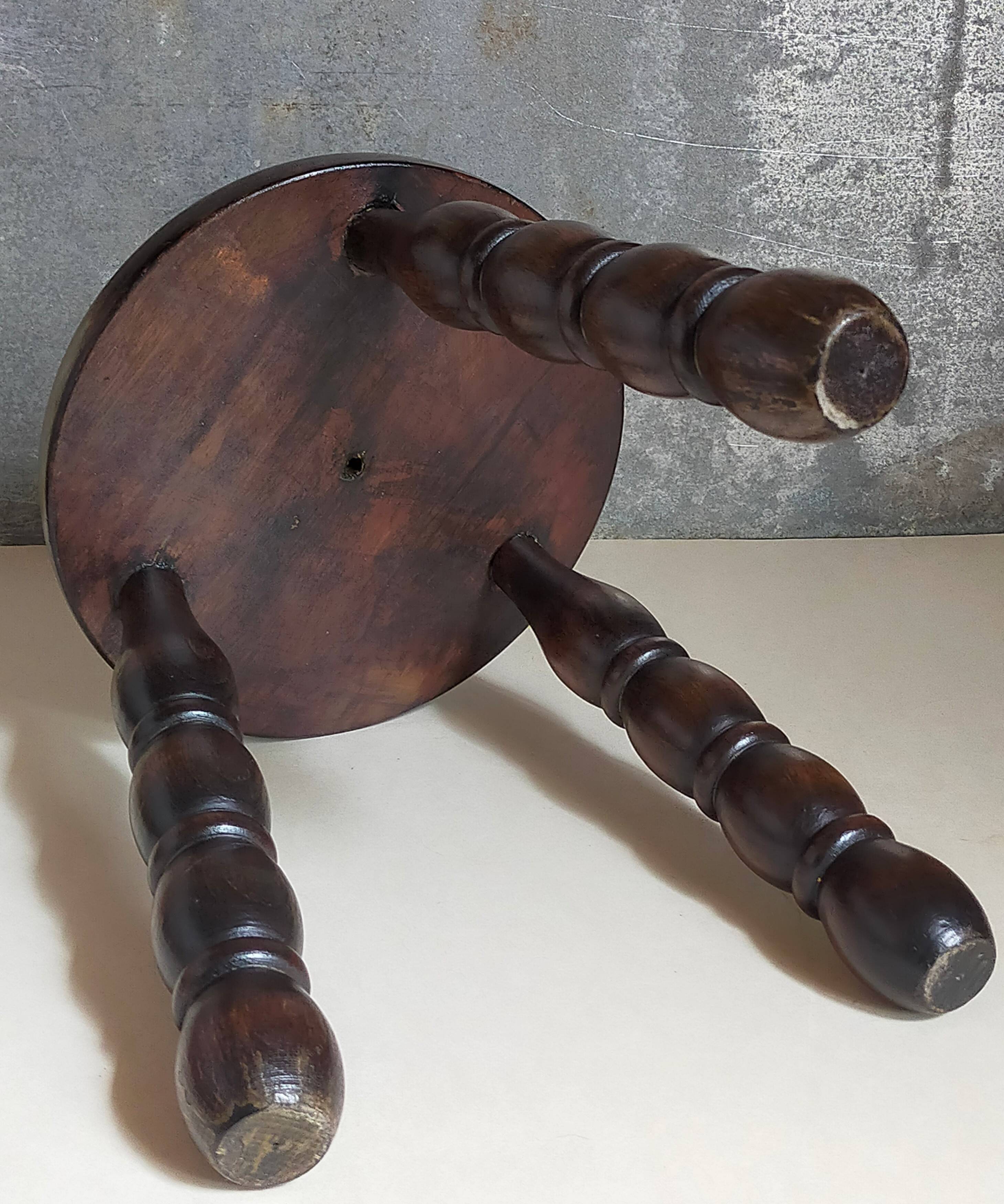 Vintage solid turned wood tripod stool