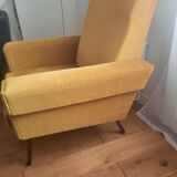 Fauteuil vintage velour jaune moutarde