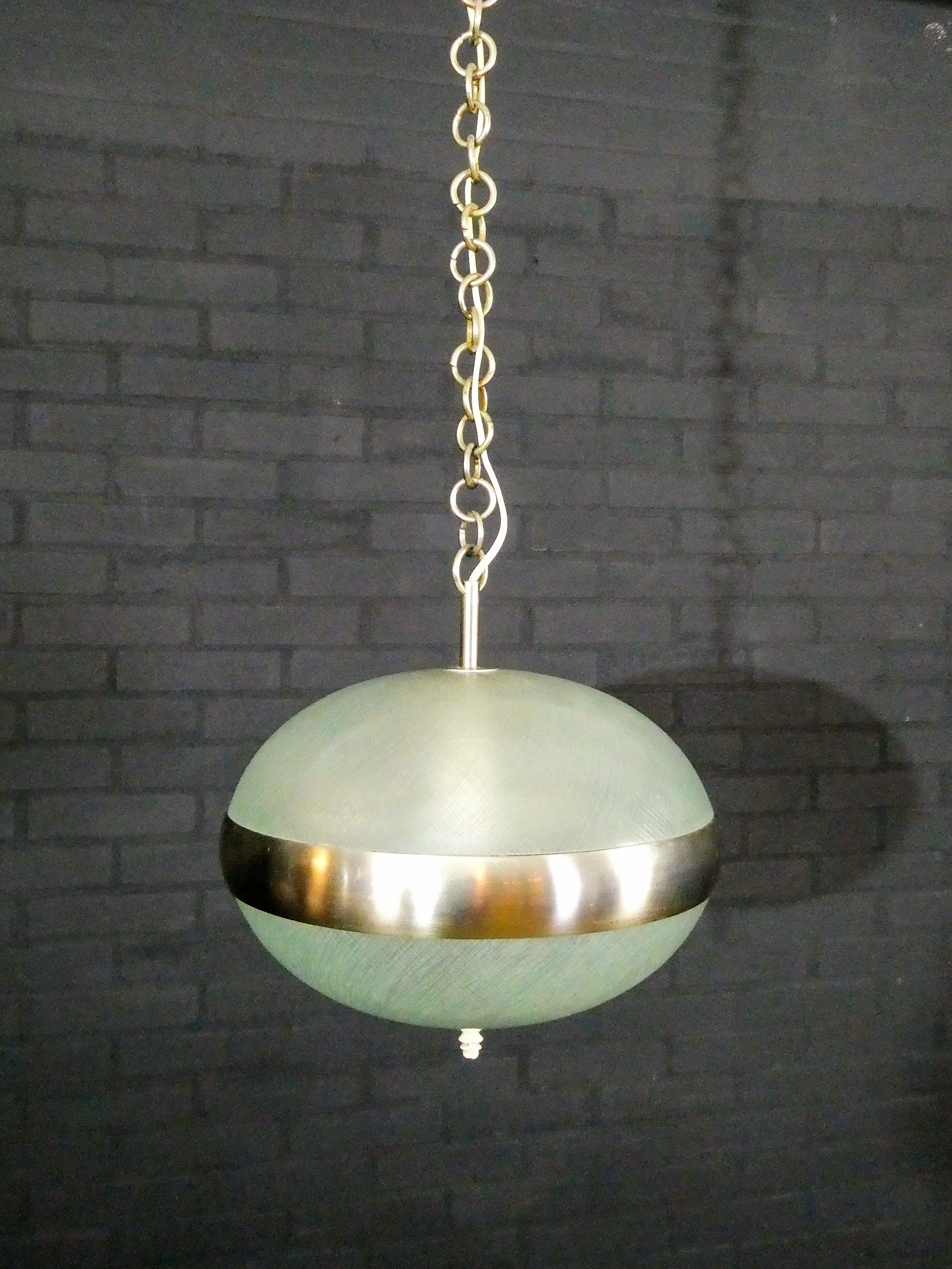 Vintage hanging lamp made of glass and chrome