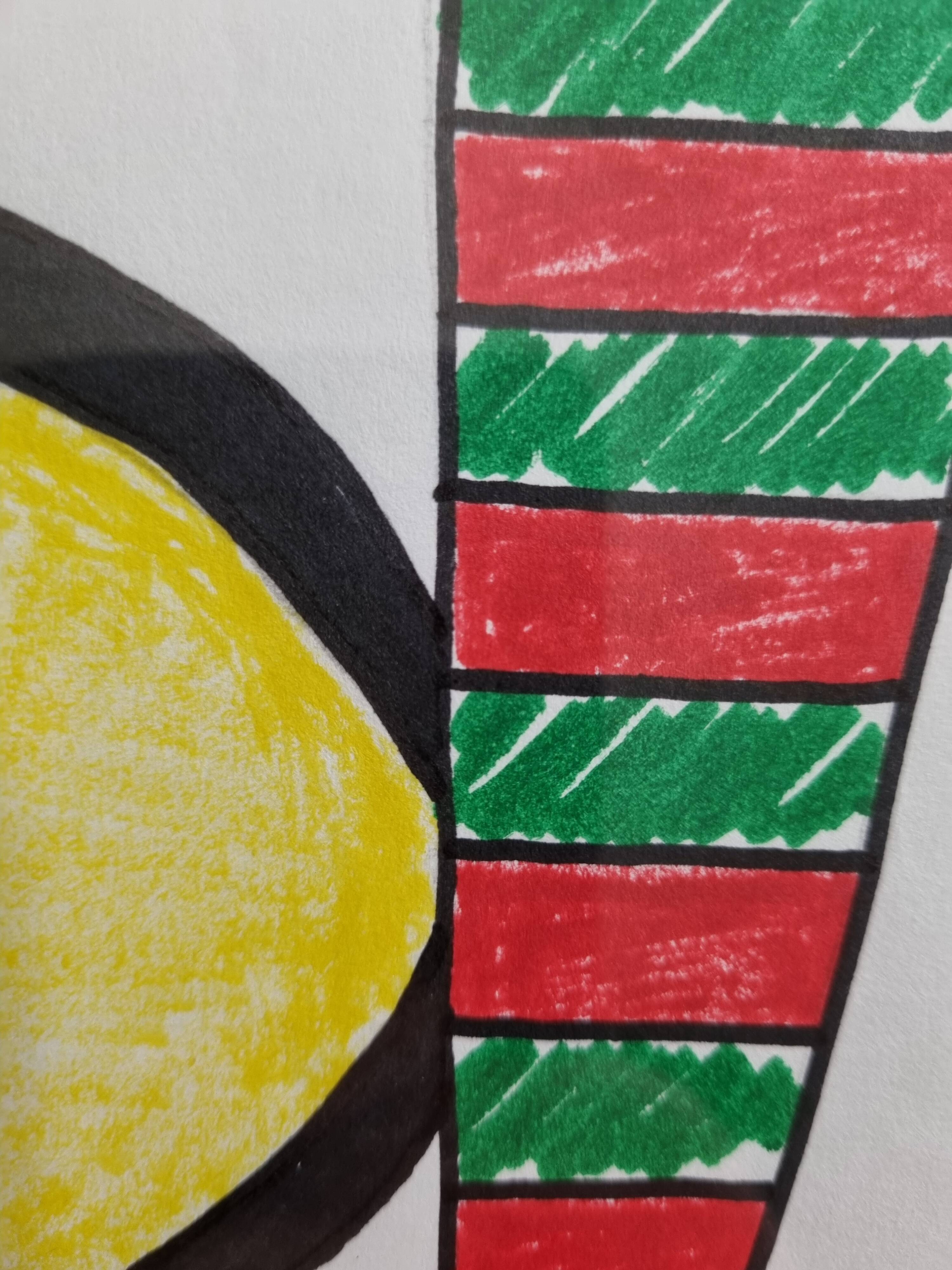 Abstract composition, original drawing signed Contreras, 1980s, 32 x 42 cm framed under glass