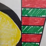 Abstract composition, original drawing signed Contreras, 1980s, 32 x 42 cm framed under glass