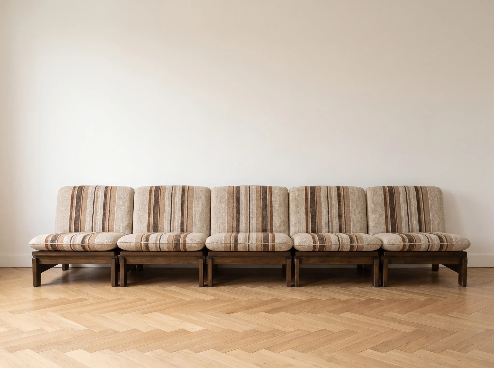 Set of 5 modular Scandinavian armchairs in beige fabric, 1970.