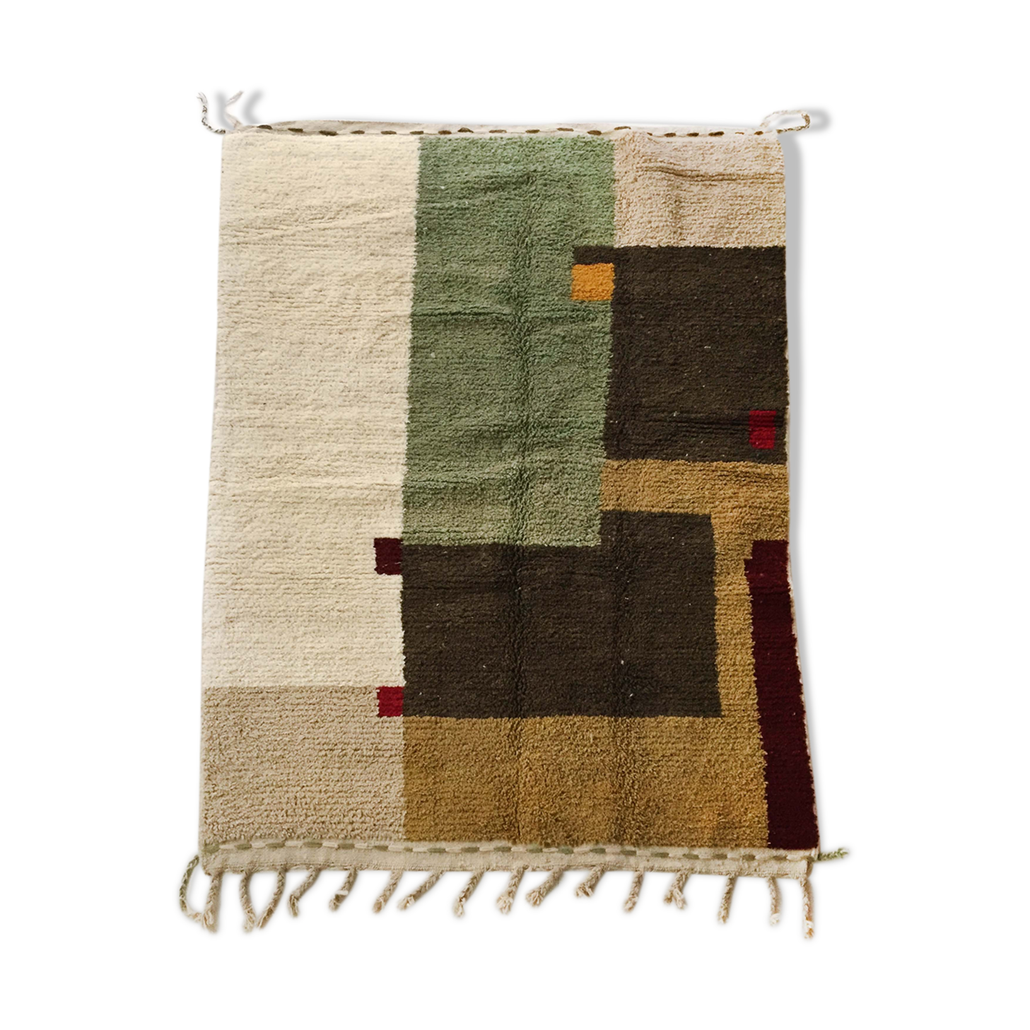 Moroccan Berber boujaad ecru carpet with colorful patterns 255x175cm