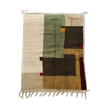 Moroccan Berber boujaad ecru carpet with colorful patterns 255x175cm