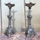 large pair of silvered bronze candlesticks from the 19th century