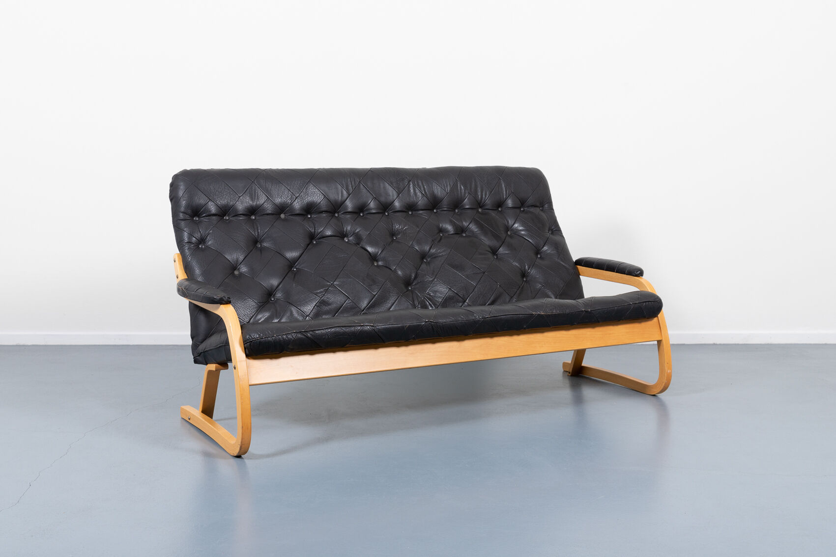 Modern Danish patchwork leather sofa sculptural from the 1970s