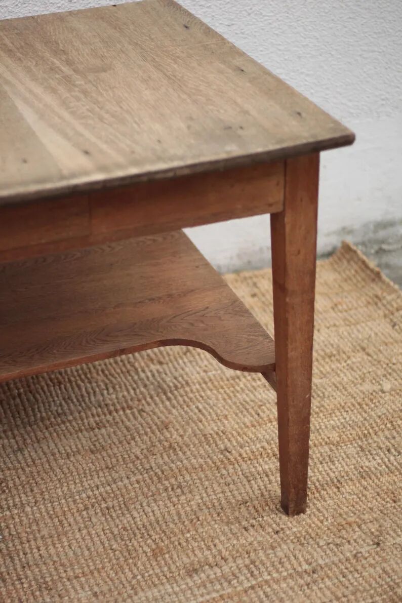 Antique oak kitchen table, office or work table, wooden furniture, decor, 19th century.