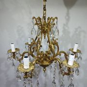 Lustre cage 6 lumières bronze et cristal