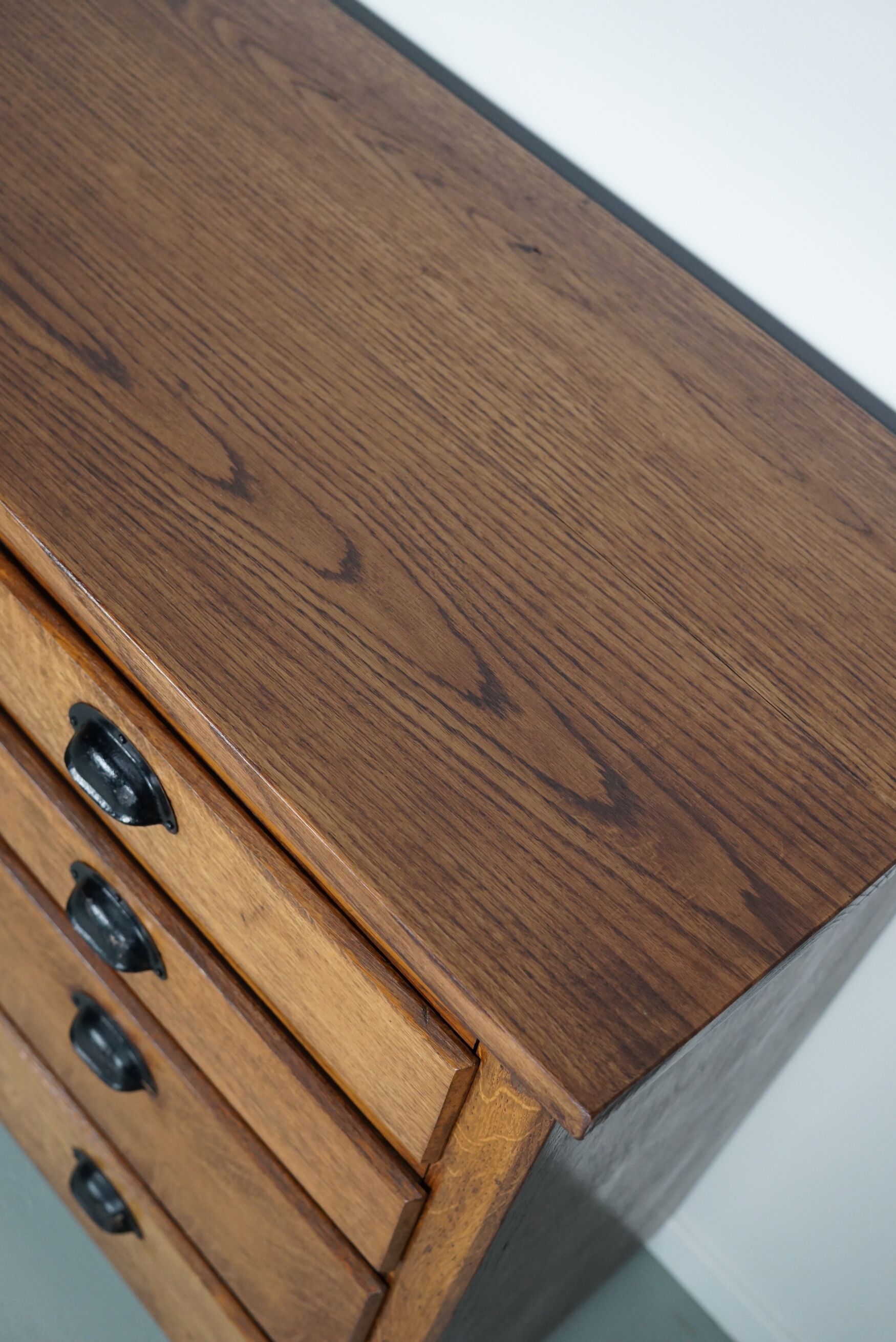 Belgian industrial oak apothecary cabinet, 1940s