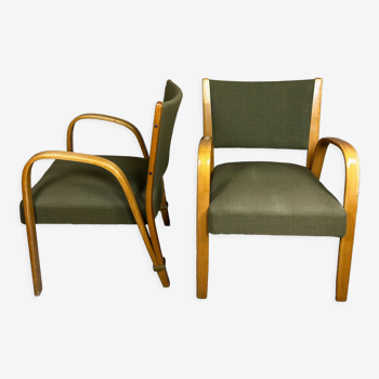 Armchairs (pair) vintage 1950 Bow Wood by Hugues Steiner