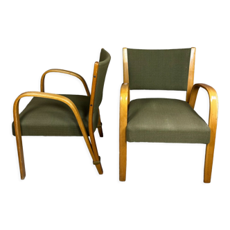 Armchairs (pair) vintage 1950 Bow Wood by Hugues Steiner