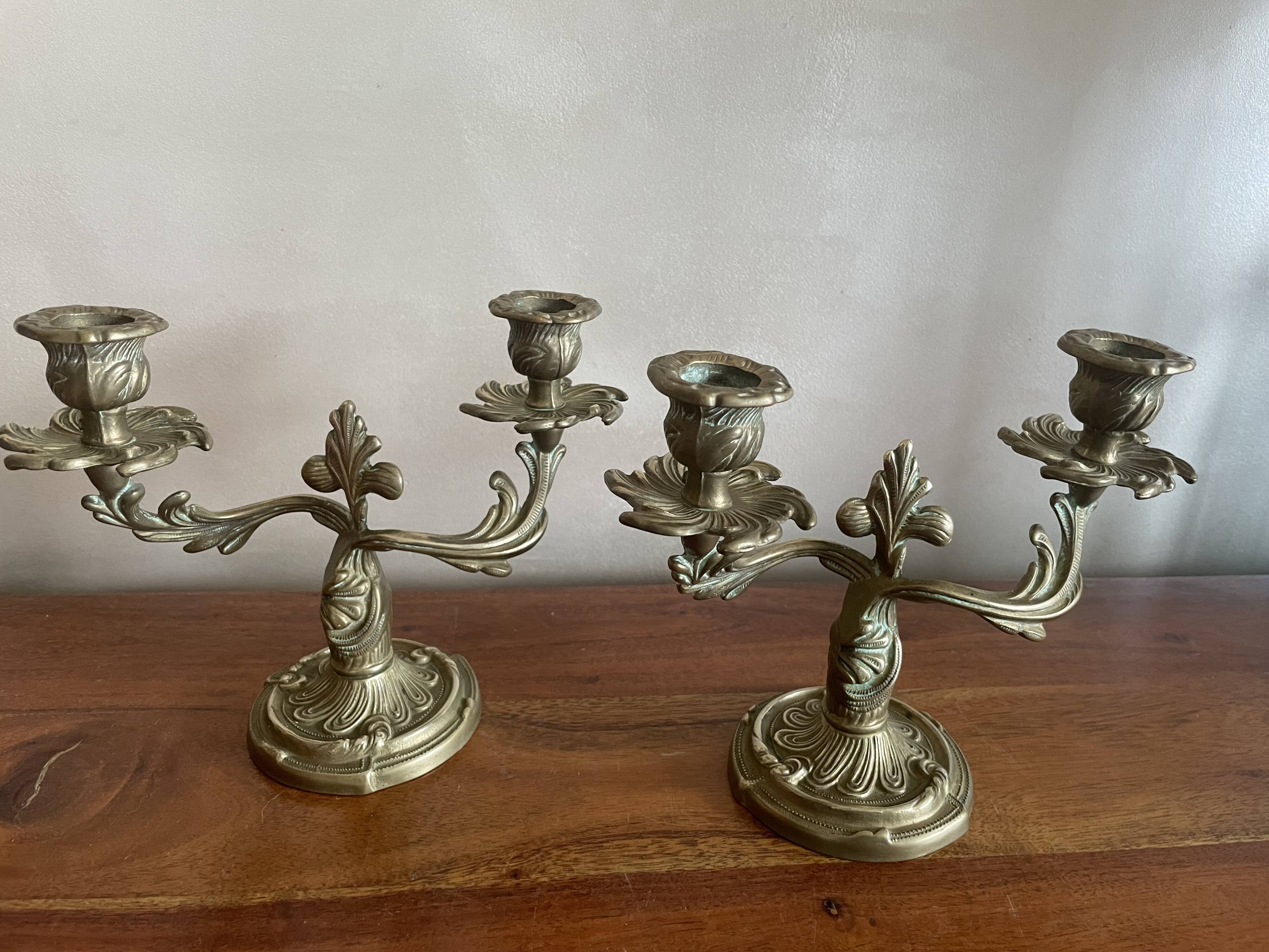 Duo of brass candlesticks