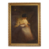 Peinture espagnole d'une scène d'intérieur du XXe siècle