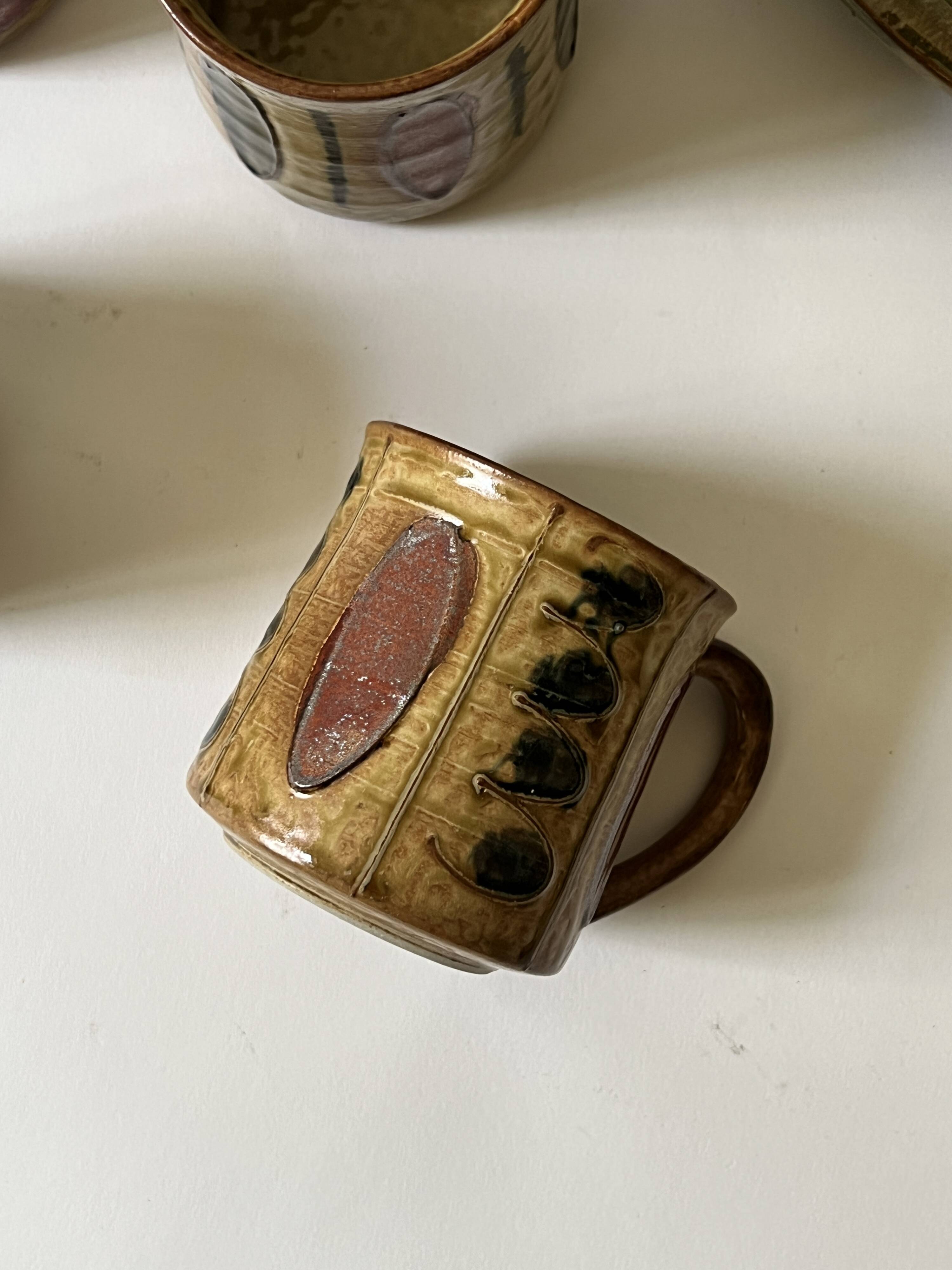 Set of 4 glazed ceramic coffee cups, circa 1970