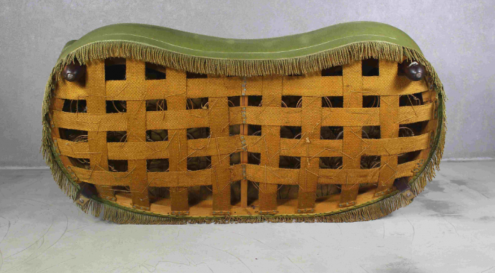 Danish curved green button sofa from the 1940s
