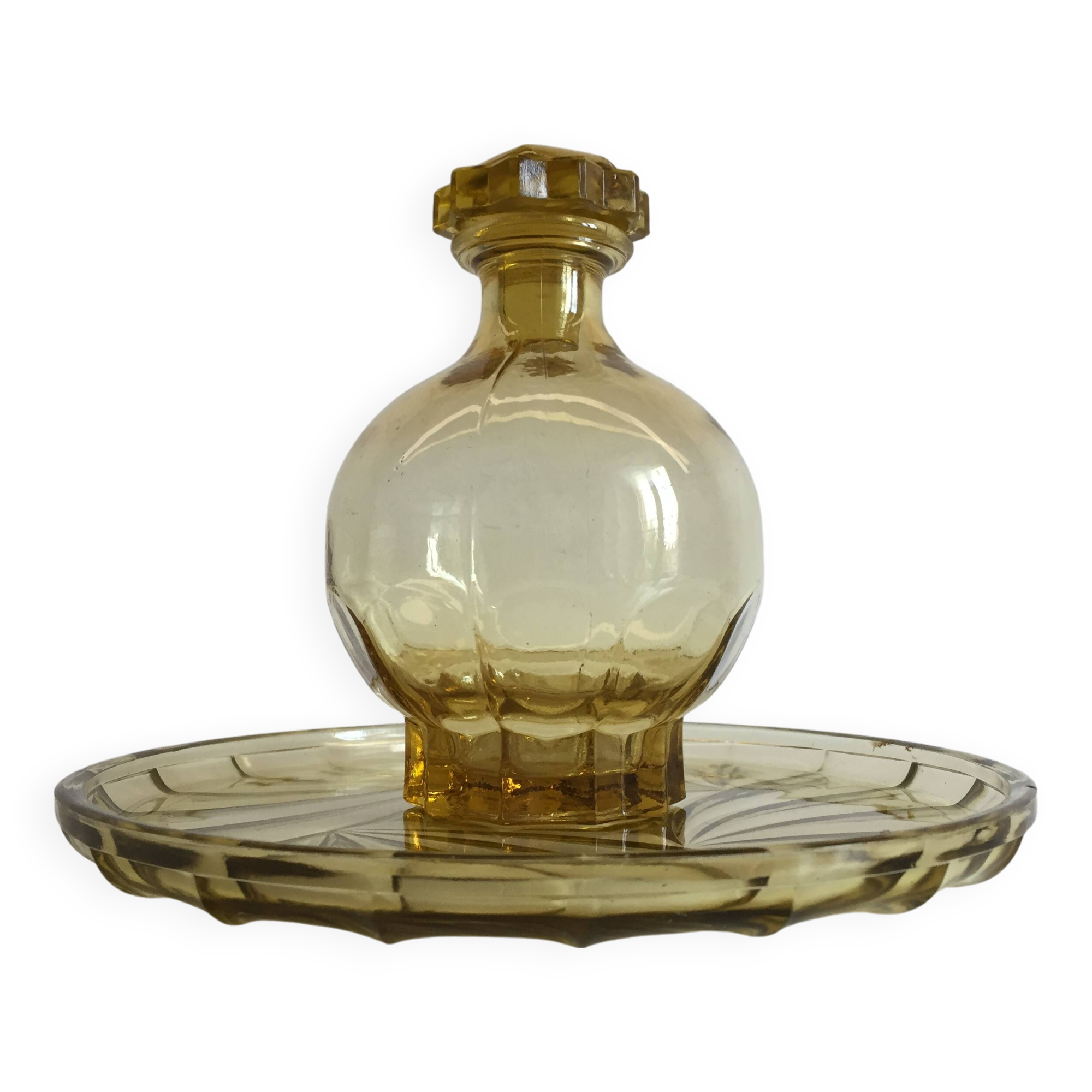 ART DECO Tray and Carafe Amber Yellow Glass