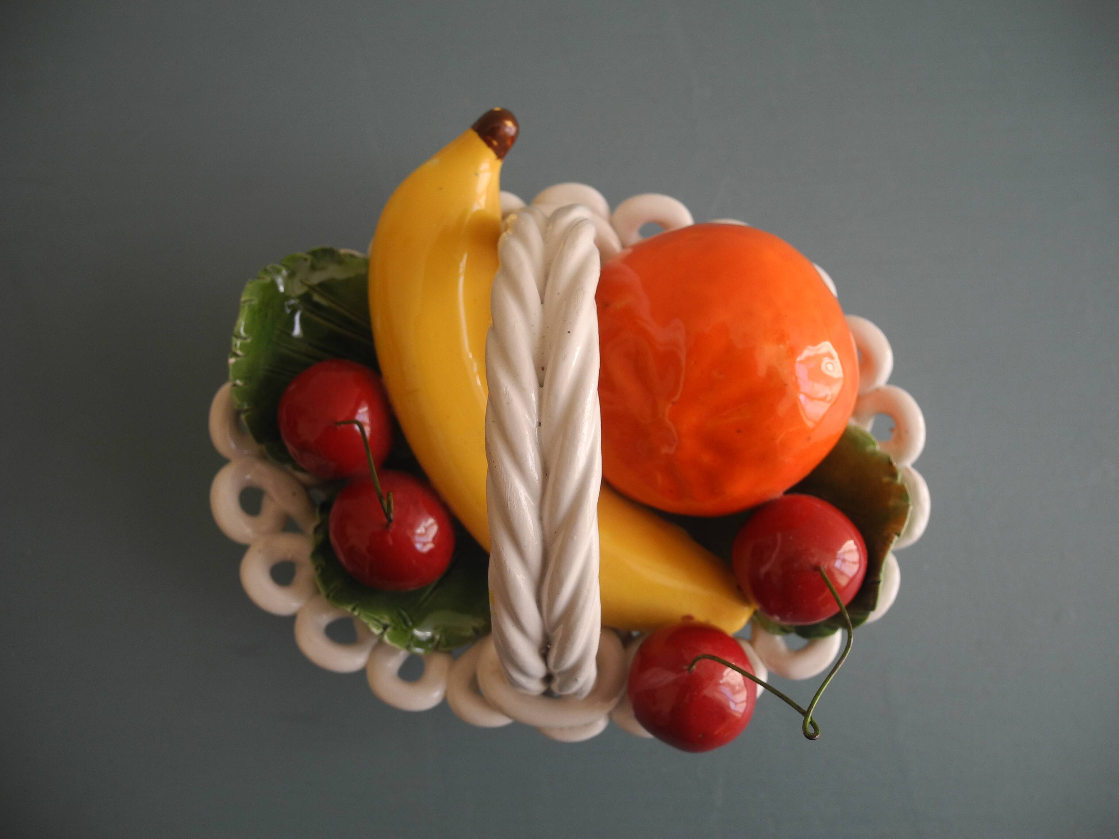 Old ceramic fruit basket vintage ceramic fruit basket barbotine