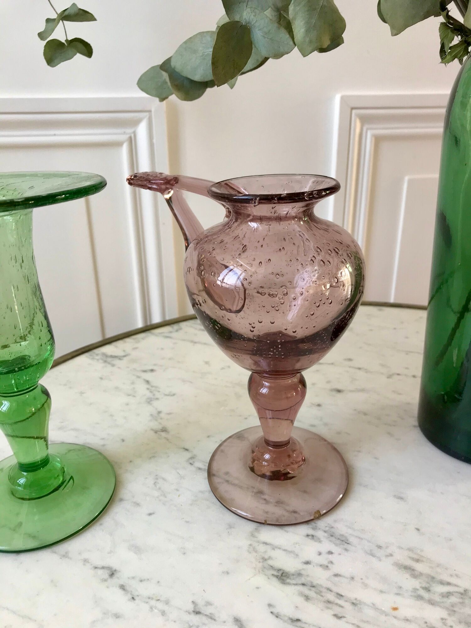 Biot bubble glass candle holder signed purple years 60-70