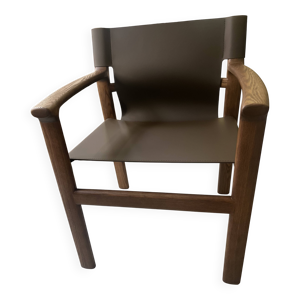 Fauteuil cuir et frêne - marron