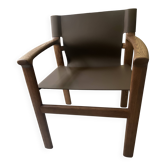 Leather and ash armchair in walnut brown (new)