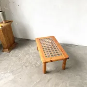 Scandinavian coffee table in solid pine and glass, 1970s