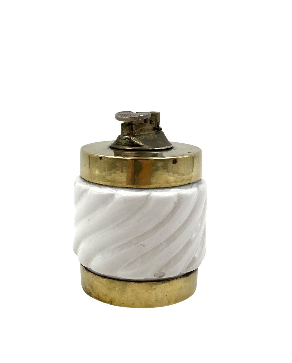 Tommaso Barbi, Smoking set white ashtray and table lighter, B Ceramiche, ca. 1970