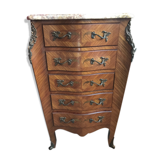 Chest in marquetry style Louis XV marble top