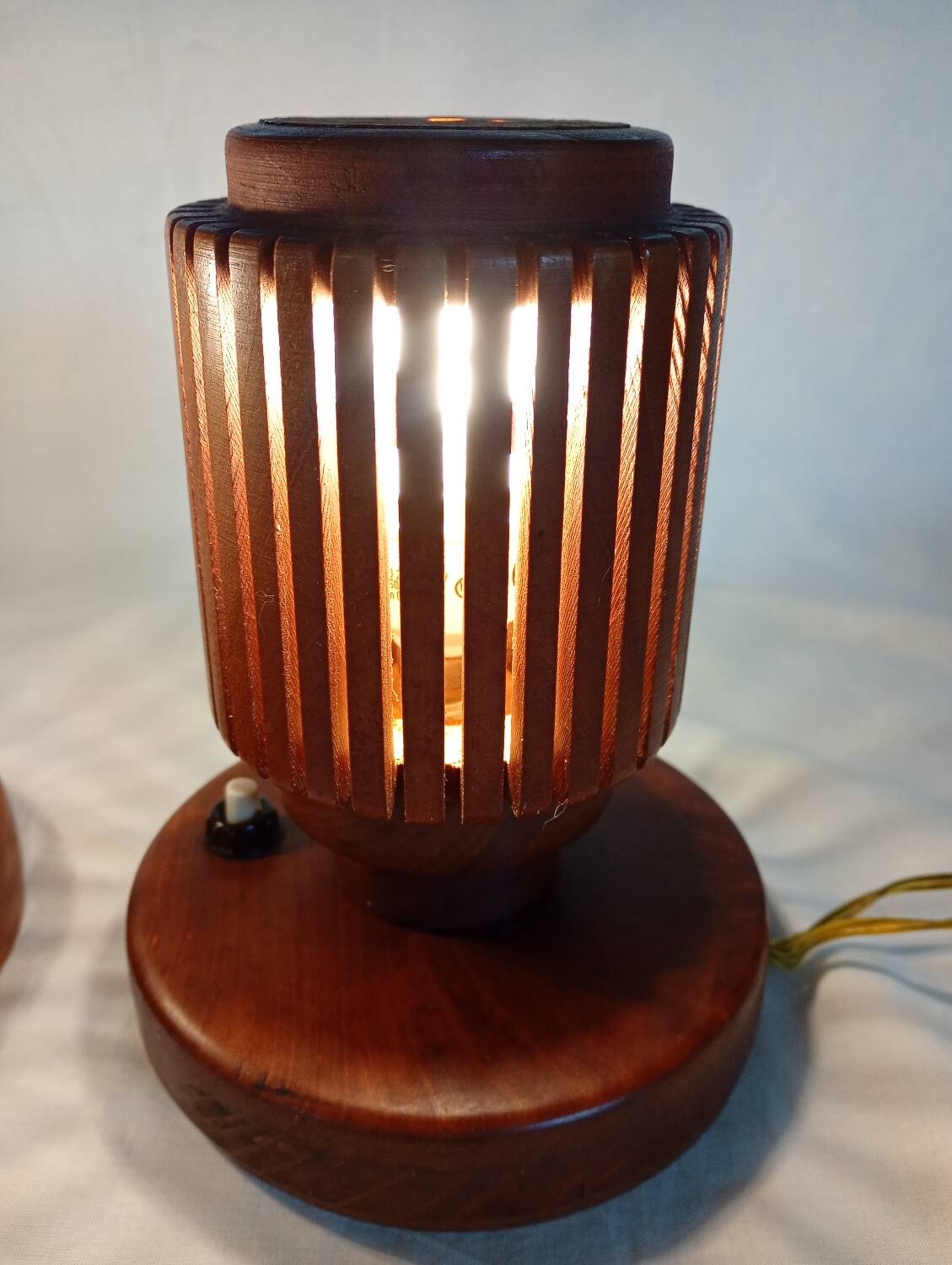 Pair of wooden bedside lamps