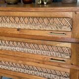 Old vintage wooden and rattan chest of drawers