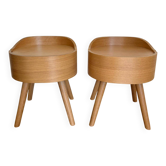 2 tables de chevet bois clair design arrondi