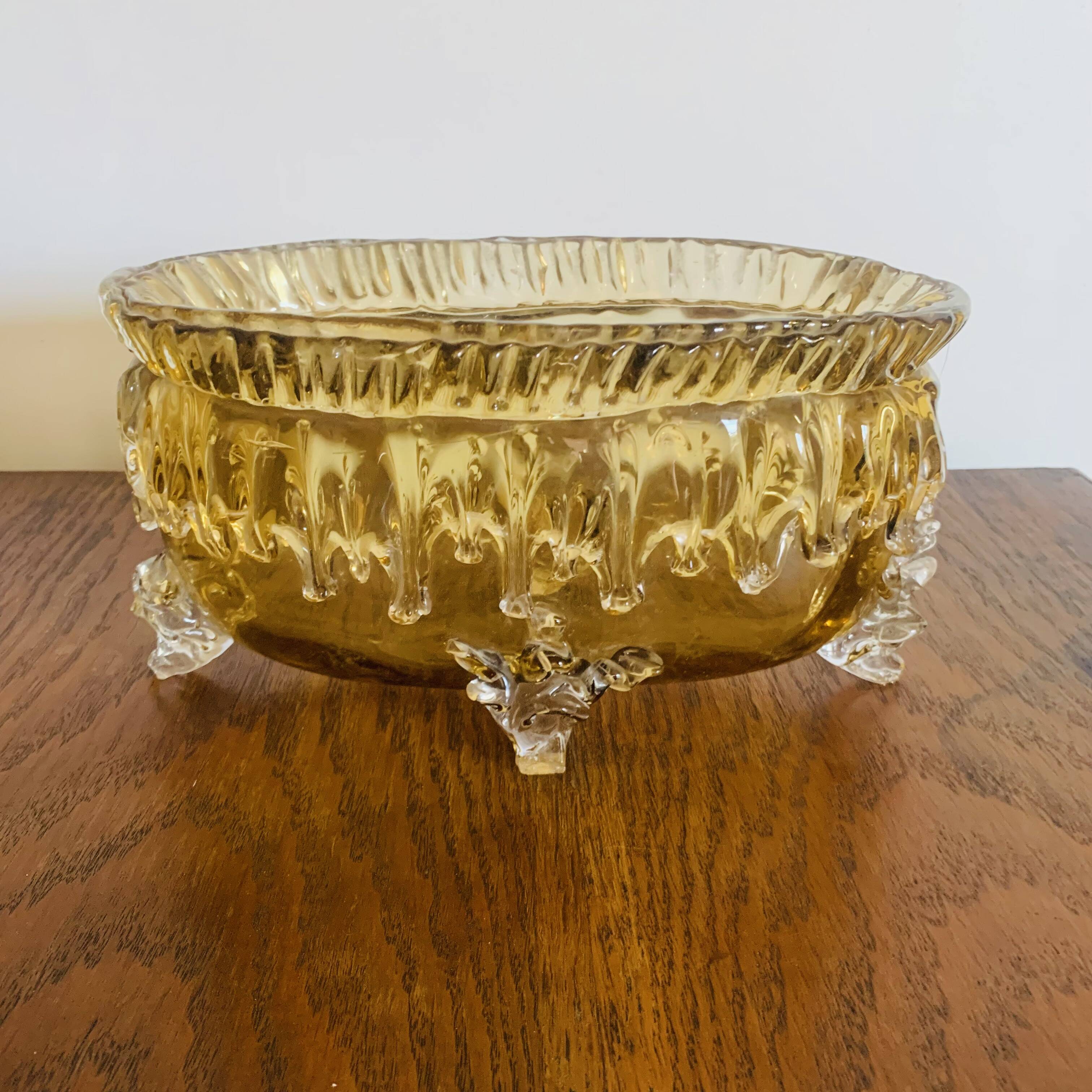 Grande coupe vintage en verre ambré