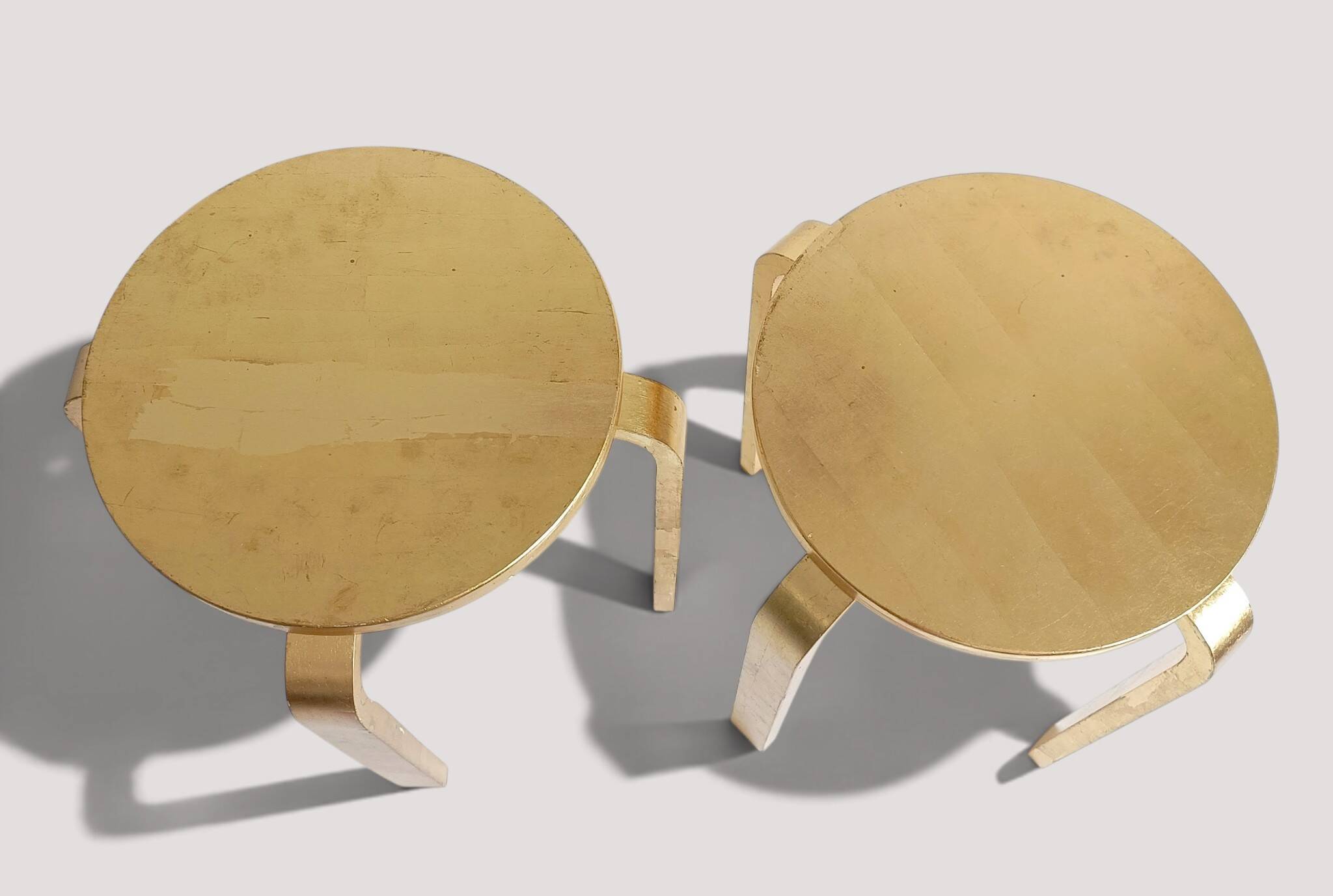1990s IKEA Frosta Stools in the Style of Alvar Aalto, Gold Leaf Covered