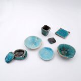 Set of decorative turquoise ceramics "Fond d'Atelier" - N.Lebrun - Belgium 1970s
