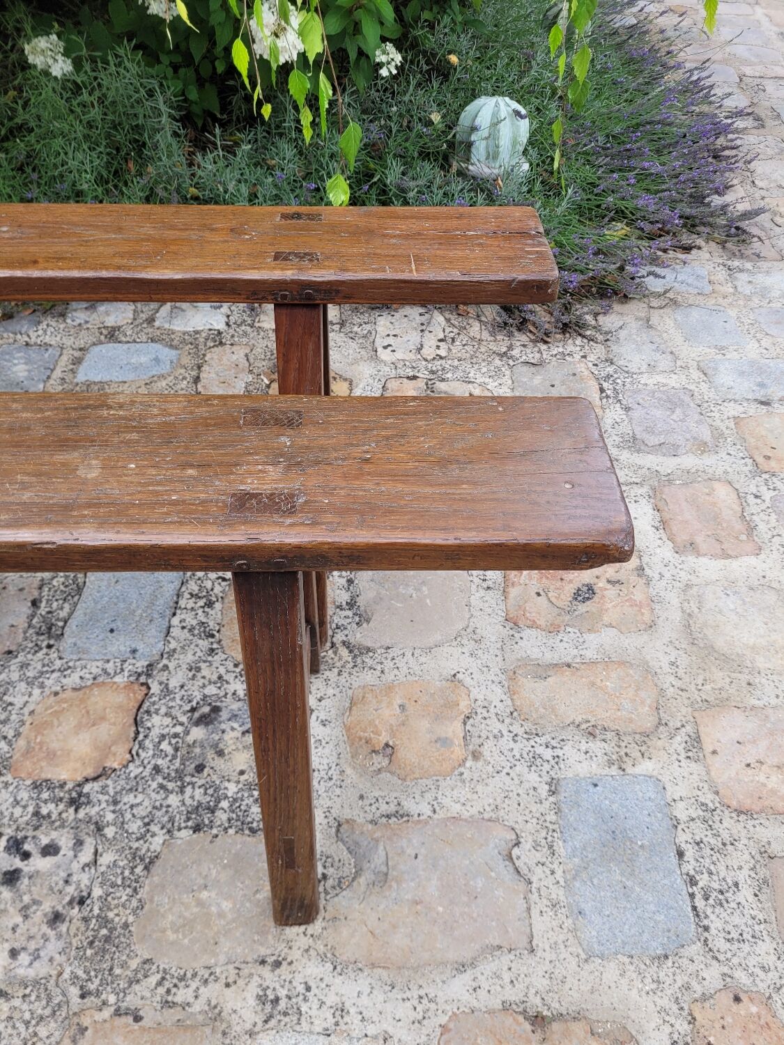 Pair of solid oak benches