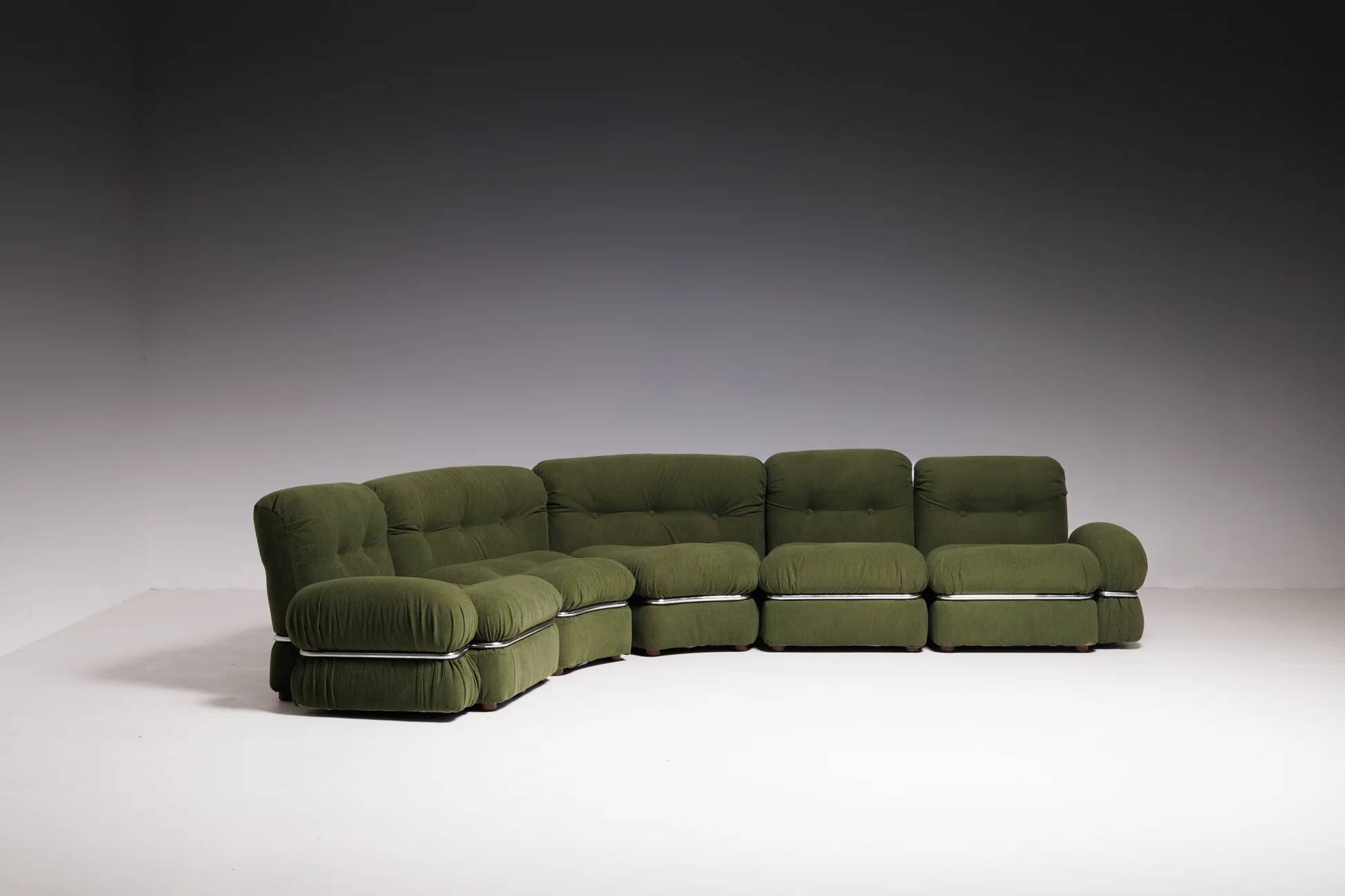 Vintage olive green modular sofa, Italy, 1970s