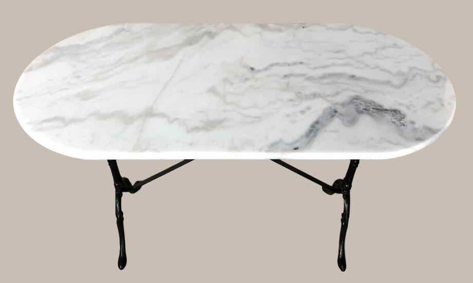 Oval marble and cast iron bistro table