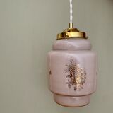Vintage pink opaline globe pendant lamp with gold designs