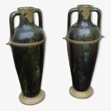 Ceramic vases with art nouveau brass frame.